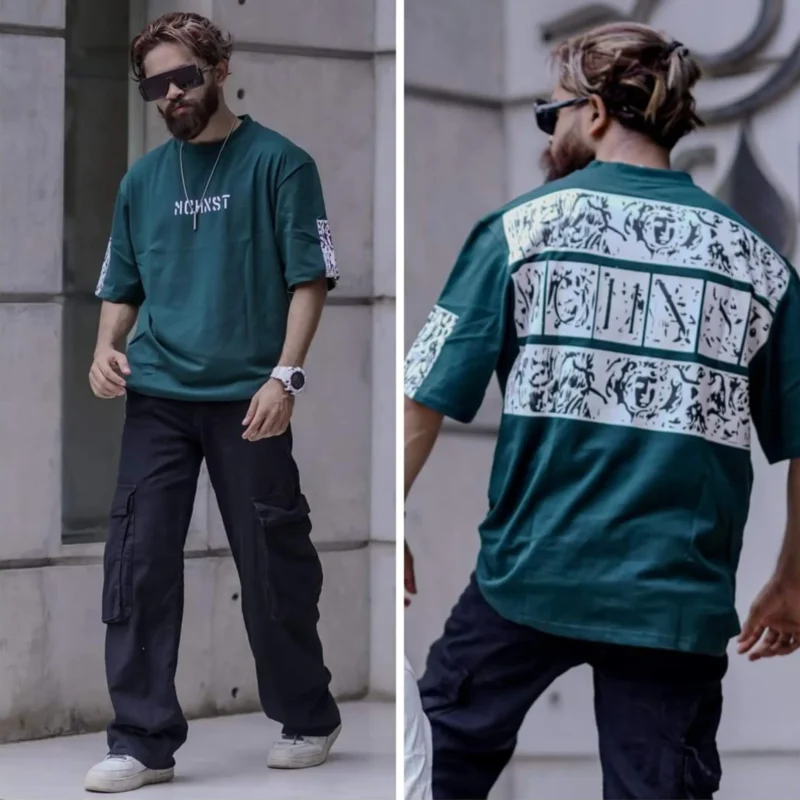 Oversize T-shirt Men’s Dropped Shoulder Short Sleeve Fitness-Dip Green| OversizeBazar