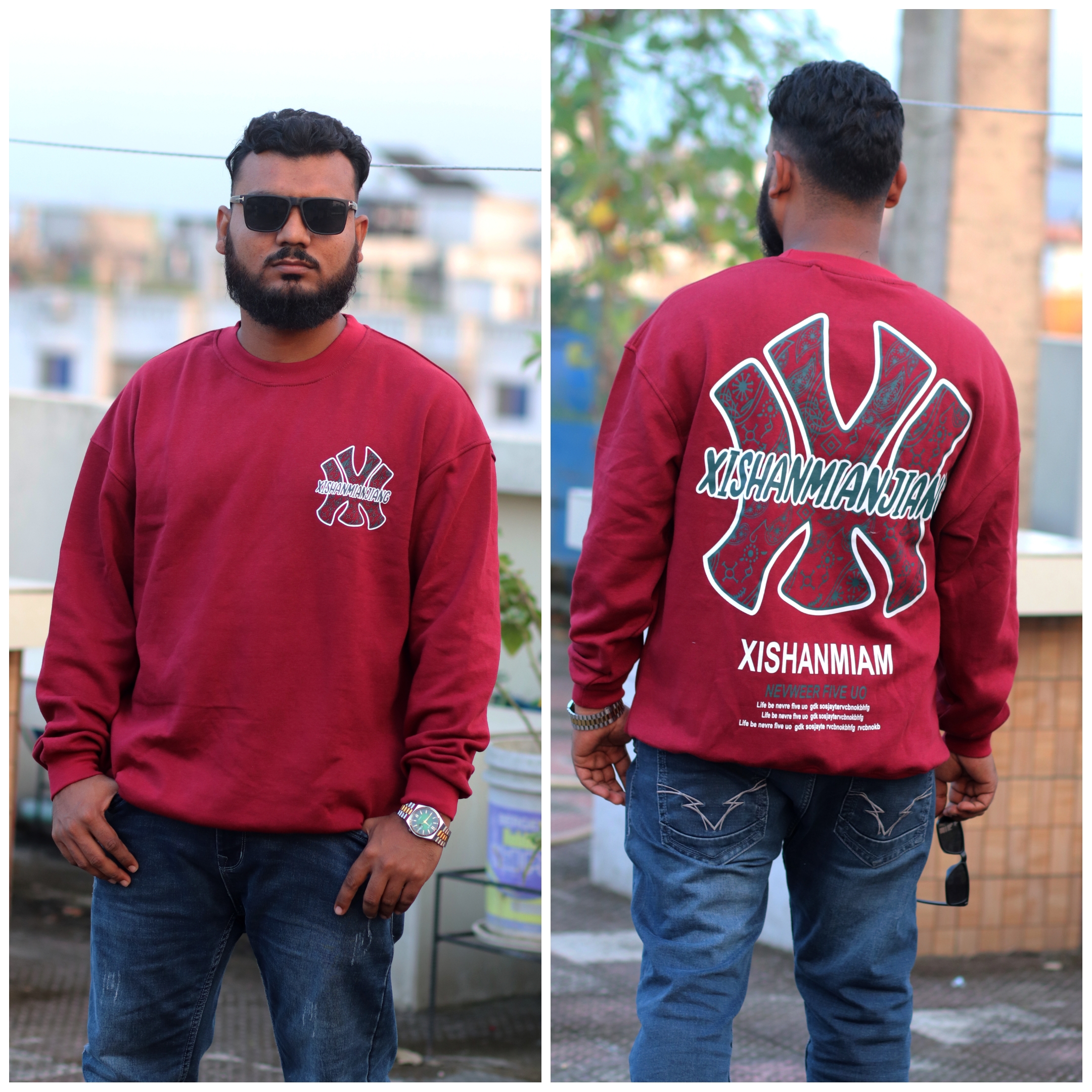 1000033320 Oversize Sweep Shirt Dropped Shoulder - MEROON | OversizeBazar - Image 1