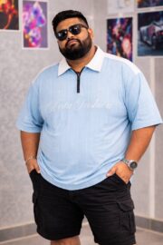 Oversize Premium Polo Shirt Dropped Shoulder - SKY BLUE| TUHIN FASHION - Image 2