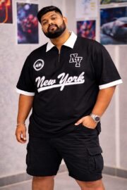 Oversize Premium Polo Shirt Dropped Shoulder - BLACK| TUHIN FASHION