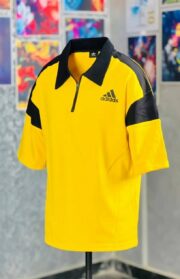 Oversize Premium Polo Shirt Dropped Shoulder - YELLOW| TUHIN FASHION - Image 3