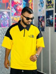 Oversize Premium Polo Shirt Dropped Shoulder - YELLOW| TUHIN FASHION - Image 4