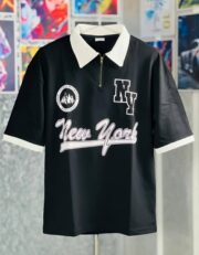 Oversize Premium Polo Shirt Dropped Shoulder - BLACK| TUHIN FASHION - Image 3