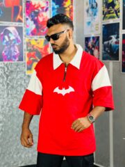 Oversize Premium Polo Shirt Dropped Shoulder - RED| TUHIN FASHION - Image 4