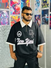 Oversize Premium Polo Shirt Dropped Shoulder - BLACK| TUHIN FASHION - Image 4