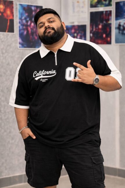 Oversize Premium Polo Shirt Dropped Shoulder - BLACK| TUHIN FASHION