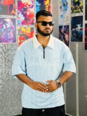 Oversize Premium Polo Shirt Dropped Shoulder - SKY BLUE| TUHIN FASHION - Image 3