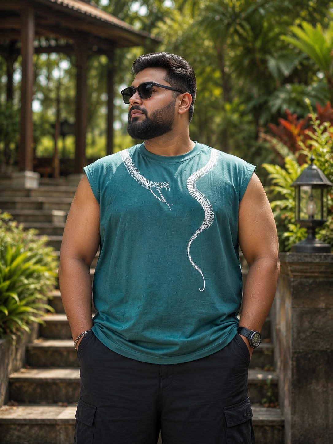 1e702c76-342d-485a-a4df-f9021a67c427 Oversize-SLEEVE LESS t-shirt-men-Dropped-shoulder-BOTTOL GREEN-Tuhin fashion - Image 1