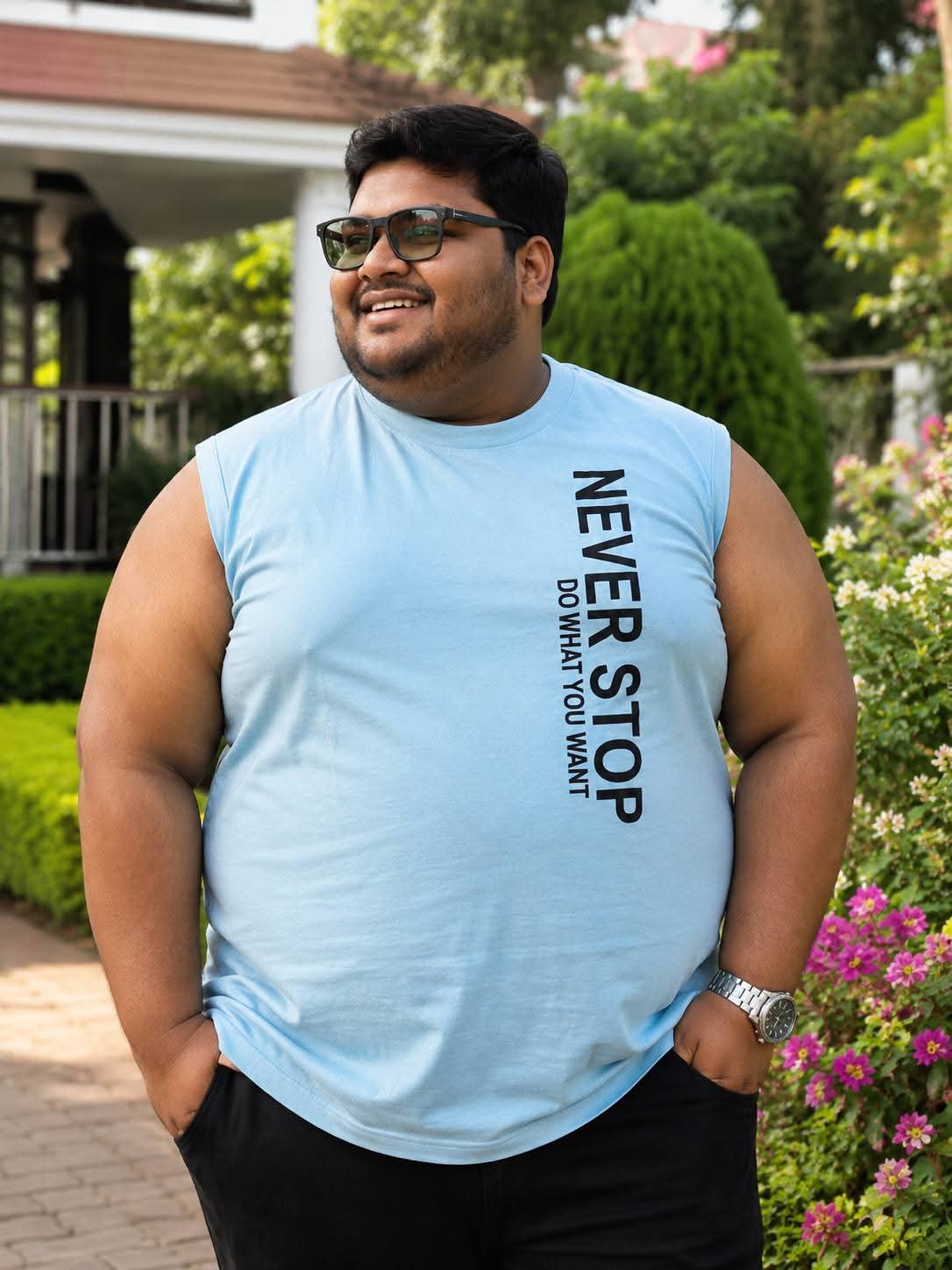 5ceba6fd-03a8-49ab-9c54-937fa20ad010 Oversize-SLEEVE LESS t-shirt-men-Dropped-shoulder-SKY BLUE -Tuhin fashion - Image 1