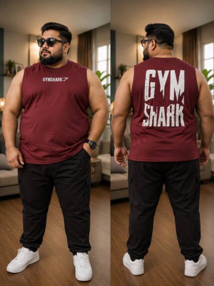 Oversize-SLEEVE LESS t-shirt-men-Dropped-shoulder-MEROON-Tuhin fashion